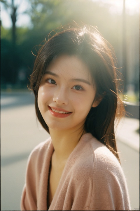  Cute girl, sweet, smiling, blushing, sunlight spot on face,very attractive, charming, film, KODAK Portra 400, Hasselblad photography, realistic, detailed, 8K RAW, 4k photo, masterpiece