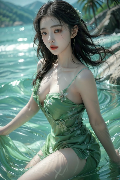  a girl,lvshui,green dress