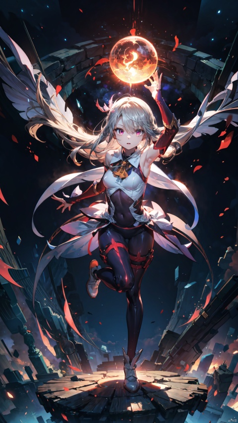  masterpiece, best quality, 1girl, solo, long hair, purple hair, slender,floating hair ,(extremely delicate eyes:1.3),mage, detailed light silver shiny armour,bare shoulders,white tight bodysuit , breasts, (perfect body),attacking dynamic mage poses,hand are holding a fire orb,fire,electric ,magic, purple with red theme,full body,galaxy,powerful ,fazhen, r1ge, CLOUD, Lora_hands_v1, prisma illya,1girl,solo,looking at viewe