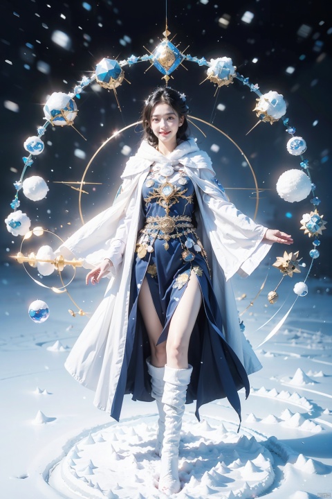  (High quality, High resolution, Fine details), Realistic, Dark background, (Floating magic circle:1.4), (Snow Crystals Magic:1.4), Wearing Magic Robes, solo, curvy women, sparkling eyes, (Detailed eyes:1.2), grin, Sweat, Oily skin, Full-body portrait, shallow depth of field, Dramatic Shadows
