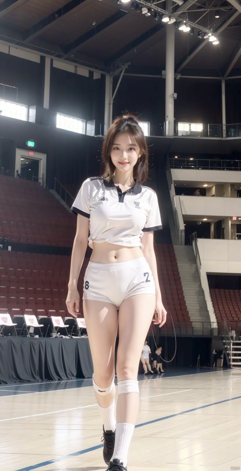  clear visuals, girl, full body portrait, 1girl, volleyball uniform, smile, holding volleyball, milf, mature female, short hair, (gigantic breasts:1.2), skindentation, tall ,narrow waist, thighs, wide hips,eyeliner, eyelashes, perfect face, detailed eyes, facial lighting, indoor stadium, audience, crowd, looking at viewer(masterpiece, high quality:1.2) ,1girl, middle-aged woman, (nude:1)), (boobs naked:0.65), ((nipples:0.85)),final