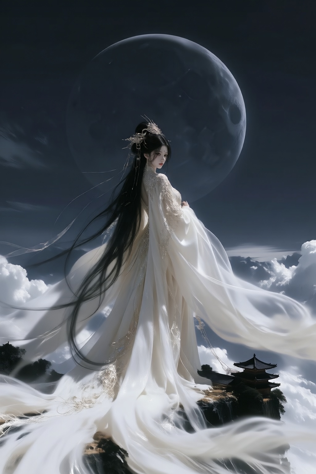 松林密布,  巨型圆月,  俯视角度 by 随风而动 on Tensor.Art