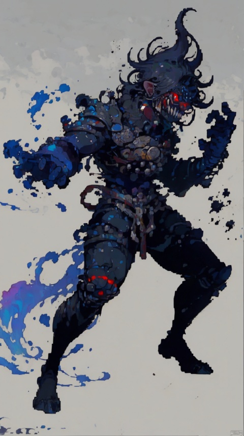  masterpiece,best quality, Soul of Dread , mask, in the art of Kim Tae Hyung,ultra high res, extremely detailed, (dynamic pose:1), pixel creature, guai