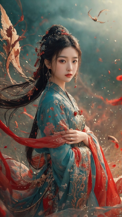  sdmai,chaziyanhong,, masterpiece, best quality, super wide angle, magnificent, celestial, ethereal, painterly, epic, majestic, magical, fantasy art, cover art, dreamy, elegant, cinematic, background illuminated, rich deep colors, ambient dramatic atmosphere, creative, perfect, beautiful composition, intricate, detailed, chinese ink style,
1girl, hanfu,
