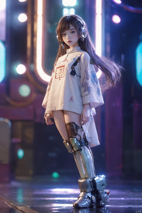 sdmai, quanxishaonv, 1girl,solo,joints,long hair,robot joints,android,brown hair,mechanical parts,full body,floating hair,looking atviewer,standing,lips,
, sdmai