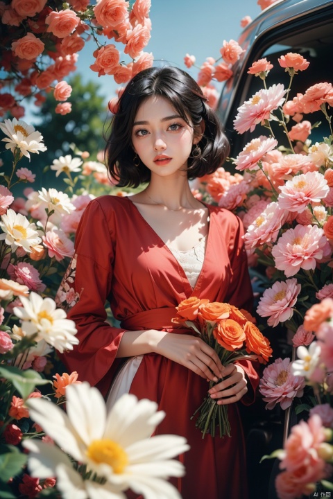 Picture a vast field of richly colored flowers,captured with a vintage film camera aesthetic,giving the image a classic,grainy texture reminiscent of analog photography. In this field,a woman in a dark red,retro-style dress is surrounded by a sea of dense blooms,all in varying shades of red,burgundy,and purple. The flowers fill the scene completely,with no visible foliage,creating an impression of a timeless,endless floral expanse. The colors are slightly muted and the contrasts softened,as if faded over time,to enhance the nostalgic,film-like quality of the photograph.,,, best quality, masterpiece, ultra high res, (photorealistic:1.4), RAW photo,a woman in a futuristic suit with a sci - fi fi fi fi fi fi fi fi fi fi fi fi fi fi fi fi fi fi fi fi fi fi fi fi fi fi fi fi fi fi fi fi fi fi, cgstudio, cyberpunk art, retrofuturism