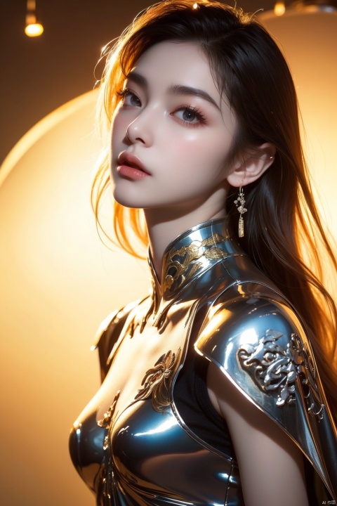  (low-angle, ultra-wide) , a woman in Mech, armor, action figure, delicate eyebrows, beautiful features, (upper body close-up: 1.2) , (pubic hair: 1.3) , sparkling runes, (rotating long volume: 1.2) , (floating transparent Chinese characters) , motion, Best Picture Quality, 3D rendering, looking up, wide angle, Fisheye, lens focus, super realistic and detail, high detail texture, super high quality, 16K, Dauphin, flow scrolls, kawaiitech, Fashion Style