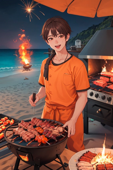  (8k,RAW photo,masterpiece:1.2),solo,(super realistic, photo-realistic:1.3),ultra-detailed,extremely detailed cg 8k wallpaper,hatching (texture),skin gloss,light persona,(crystalstexture skin:1.2),(extremely delicate and beautiful),
cooking,fire,fireplace,food standgrill,holding,mandarin orange,mole,multiple boys,multiple girls,open mouth,orange \(fruit\),orange theme,outdoors,pot,
smile,sparklersteam,brown hair,closedeyes,flame,food,stove,table,(((night, barbecue, beach, beach, cool clothes)))



