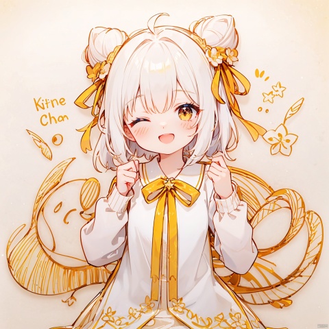  (8k, RAW photo, best quality, masterpiece:1.2),(yellow theme:1.6),loli,solo, long hair, looking at viewer, blush, smile, open mouth, bangs, simple background, shirt, red eyes, long sleeves, white background, dress, ribbon, hair ribbon, white shirt, upper body, white hair, one eye closed, puffy sleeves, hair bun, star \(symbol\), english text, v, blue dress, hair intakes, ;d, blue ribbon, puffy long sleeves
jpe-hd,ll-hd, ty-hd, pf-hd