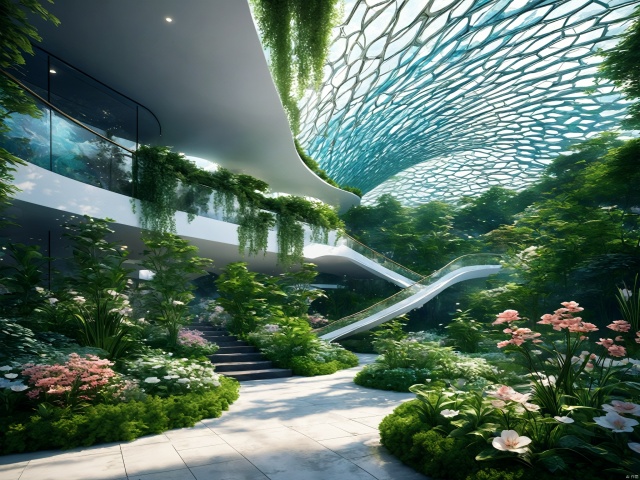  The architectural appearance is magical, deep sea style, the sky garden adopts the design principle of Riemann surface, the whole garden seems to be a multi-dimensional space, every corner is full of surprises and changes. Visitors can stroll here, appreciate the flowers, view the scenery, feel the charm of mathematics and the harmony of nature, 3D rendering, highly detailed, natural lighting, mathematical design art, amazing visual feast, epic visual art architecture, master works, mathematical design art, amazing visual feast, visual art architecture, master works,