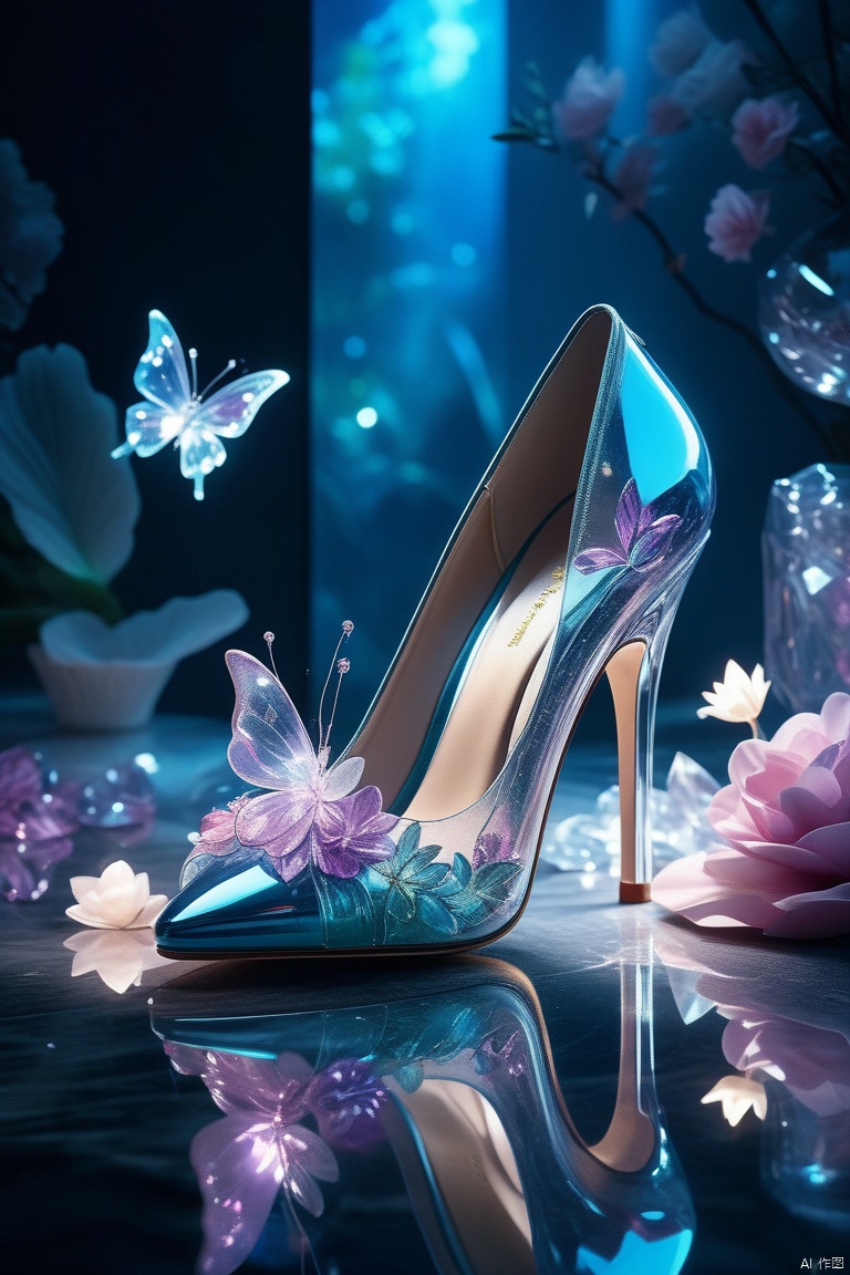  (8k, RAW photos, best quality, masterpiece: 1.2), ggx hd, 1girl,solo, still life photography, petals, water reflection, flowers, glitter, purple theme, crystal glass shoes, blurry, reflective flooring, Chinese 3D landscape painting background, (complex carving background), Chinese Song Dynasty landscape painting, blue theme, surrealist fantasy style,Lightning,light,
glowing butterflies,gemstones,sparkling,ribbon,flower,petals,reflection,reflection light,gem,
﻿, tqj-hd