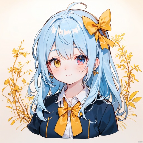  (8k, RAW photo, best quality, masterpiece:1.2),(yellow theme:1.6),loli, solo, long hair, looking at viewer, smile, bangs, blue eyes, simple background, shirt, red eyes, white background, bow, ribbon, jewelry, closed mouth, blue hair, jacket, hair ribbon, white shirt, upper body, braid, earrings, striped, collared shirt, bowtie, pink eyes, red bow, red ribbon, black ribbon, neck ribbon, heterochromia, blue jacket, red bowtie, portrait,
jpe-hd,ll-hd, ty-hd, pf-hd