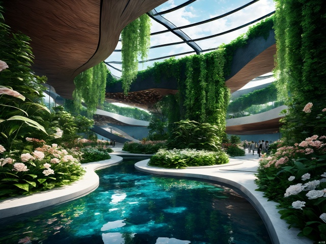  The architectural appearance is magical, deep sea style, the sky garden adopts the design principle of Riemann surface, the whole garden seems to be a multi-dimensional space, every corner is full of surprises and changes. Visitors can stroll here, appreciate the flowers, view the scenery, feel the charm of mathematics and the harmony of nature, 3D rendering, highly detailed, natural lighting, mathematical design art, amazing visual feast, epic visual art architecture, master works, mathematical design art, amazing visual feast, visual art architecture, master works,