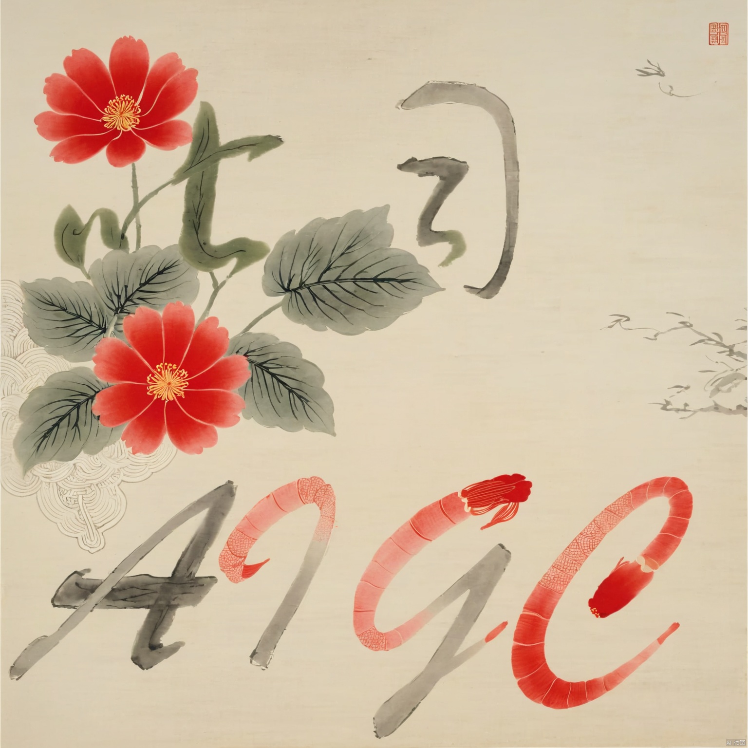 GFSM, flower, no humans, leaf, plant, white flower, traditional media, painting \(medium\), watercolor \(medium\), simple background, red flower, tree, chinese text, seal,
Lace,reference to Chinese Qi Baishi's prawn paintings,white background,light gray,thin texture,ancient paper texture,Chinese art,Song Dynasty,Xuan paper. 