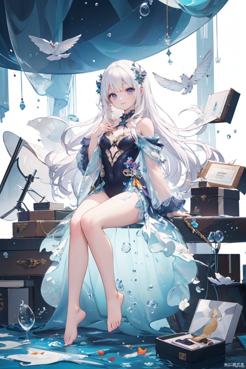 [(Transparent background:1.5):5],(((masterpiece))),(((best quality))),(((extremely detailed))),illustration,1girl,solo,mysterious,vivid color,shiny,underwater transparent sealed hemispherical glass dome,(white hair),(purple eyes),full body,barefoot,long hair tranquil nature,koi,Underwater,Dome,close up,Dynamic actions,Lens perspective,(((Box composition))),sit cross-legged and lean against the bookshel,volumetric lighting,multi-color eyes,detailed eyes,hyper detailed,light smile,highly detailed,beautiful,small details,ultra detailed,best quality,intricate,4k,8k,trending on artstation,good anatomy,beautiful lighting,award-winning,