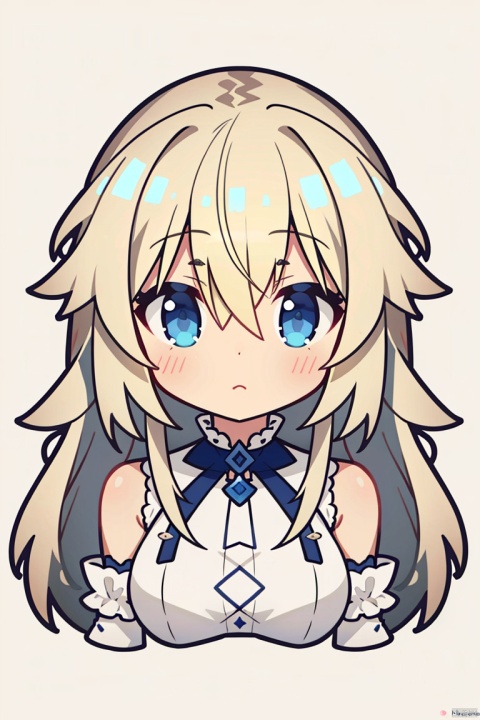  ((HRD, HUD, 8K)),((masterpiece, best quality)), highly detailed, soft light,
BrokenArt, 1girl, solo, long hair, hair between eyes, upper body, closed mouth, dress, white background, simple background, blonde hair, white dress, breasts, bare shoulders