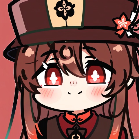 ((HRD, HUD, 8K)),((masterpiece, best quality)), highly detailed, 
EmojiPack, 1girl, hu tao (genshin impact), solo, smile, hat, looking at viewer, brown hair, red eyes, bangs, chibi, symbol-shaped pupils, simple background, hair between eyes, heart, long hair, half-closed eyes, blush, portrait, closed mouth, sidelocks, close-up,