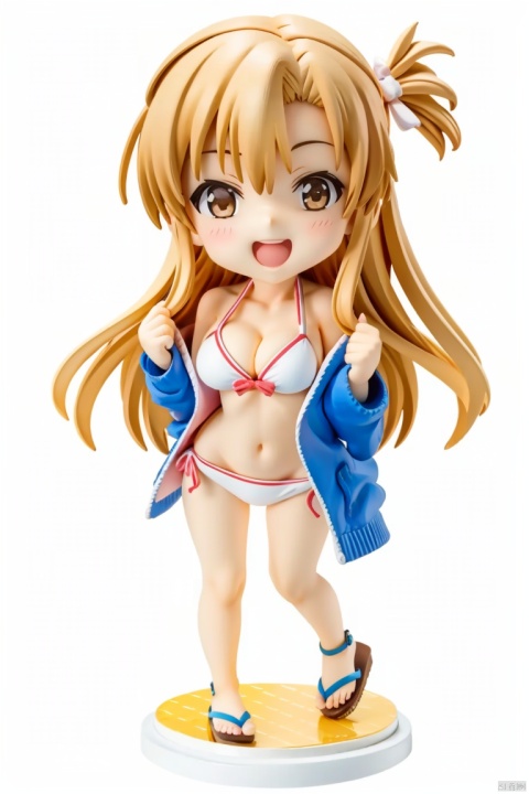  ((HRD, HUD, 8K)),((masterpiece, best quality)), highly detailed, chibi, big eyes,big head,
Handmade, 1girl, asuna (sao), breasts, solo, long hair, swimsuit, one eye closed, cleavage, brown eyes, brown hair, bikini, large breasts, open mouth, smile, sandals, full body, ;d, long legs,  
simple background, white background,