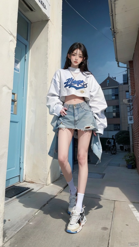  illustration, best quality, ultra-detailed, super detailed skin,cute, lovely, extremely detailed,8K,solo,1girl, detailed background,urban, ,night,dynamic angle,beautiful eyes,(streetwear:1.5)(croptop:0.8),(ear piercing:0.7),two-tone hair color,(cool),(HDR:1),wind
,(jitome:1.2),perfect hand,active,