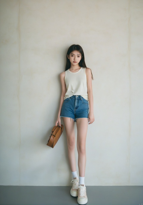  The sixteen-year-old youthful girl wears a tank top, simple yet stylish, highlighting her youthful energy. Her white sneakers give her a refreshing and natural look. Her legs are long and slender. duobaca, (straight-on,1.2),cowboy shot, cinematic lighting,depth of field, Fujicolor, anatomically correct, textured skin, award winning, best quality, retina,duobaca,Powder blusher, flush, masterpiece, ultra high details, wallpaper, best quality, ultra highres, 8K RAW photo, ultra high resolution, sharp focus, studio light, (photo realistic:1.4),(masterpiece, top quality, best quality, official art, beautiful and aesthetic:1.2)(nsfw)(full body:1.4),(underage:1.4),(straight bangs)(Photo pose)