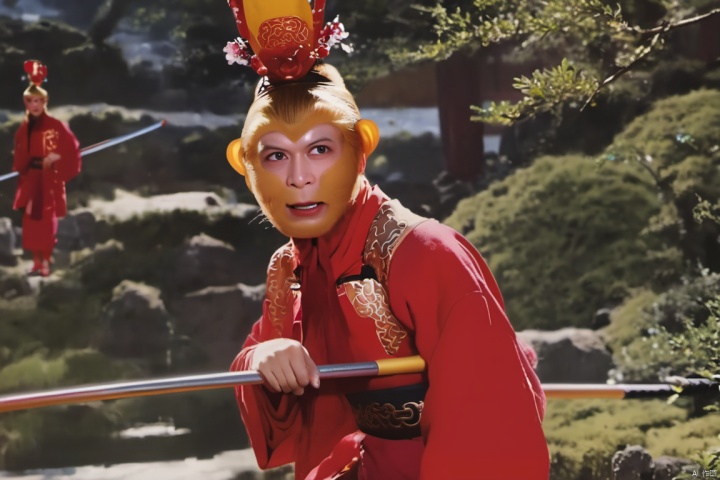 (masterpiece, top quality, best quality, official art, beautiful and aesthetic:1.2),swukong,wear red clothes,spring festiveal,purchasing goods,in shopping mall