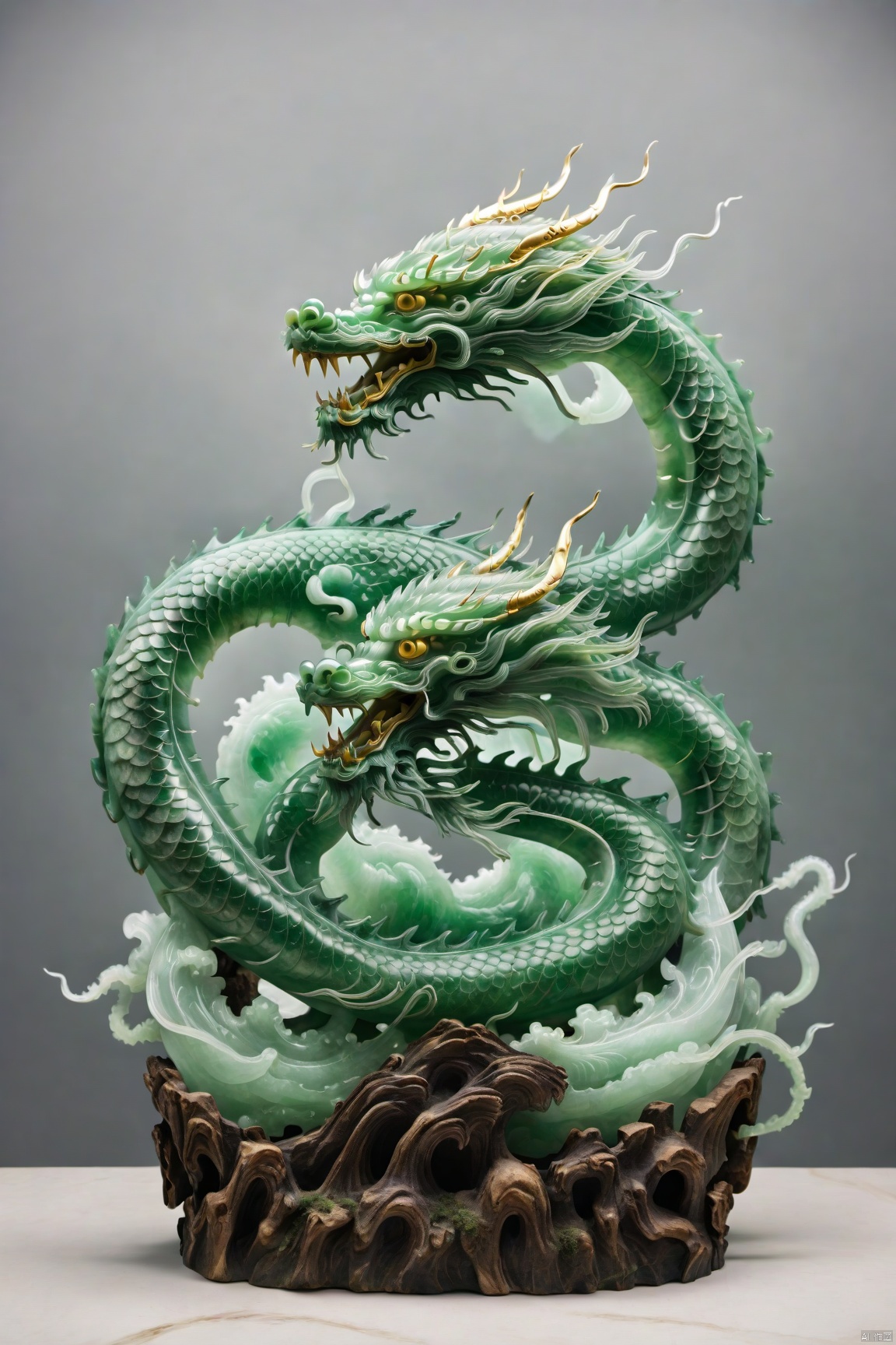  a large dragon,made of jade,(Eyes glow:1.3),(eyes with emit laser light,Laser light emitted from both eyes,eyes with blue light, feicuixl,clouds,glowing