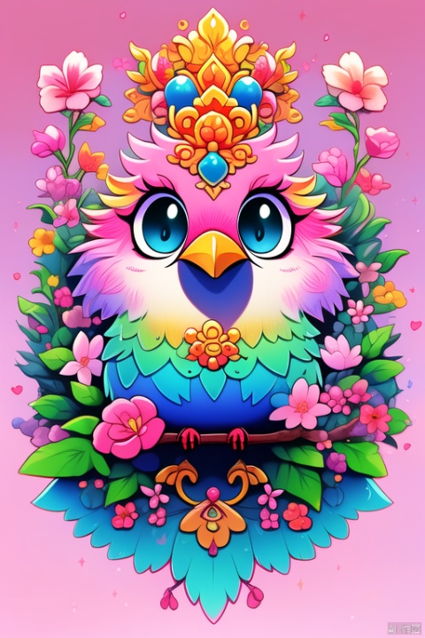 ((masterpiece)), ((best quality)), extremely detailed, bird,pink fantasy,flowers,abrstact_background,fensehuanxiang, illustration, wmchahua
