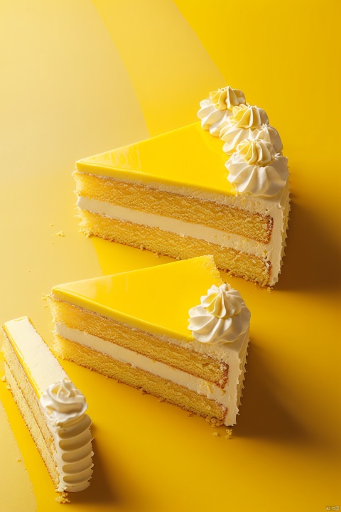 naiyou, （Drone angle）,Rule arrangement,food focus, cake, Multiple cake slices,still life, yellow theme, cake slice,