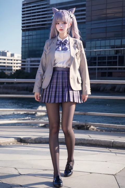  ,KQ,keqing \(genshin impact\),1girl,cone hair bun,skirt,bow,pantyhose,plaid,solo,black footwear,plaid skirt,twintails,school uniform,purple hair,bowtie,jacket,hair bun,long hair,shoes,long sleeves,purple eyes,black pantyhose,white shirt,pleated skirt,blue bow,blue skirt,outdoors,purple skirt,looking at viewer,bangs,day,blazer,blue bowtie,open jacket,open clothes,hair ornament,flower,hair flower,braid,realistic,collared shirt,,, (raw photo:1.2),((photorealistic:1.4))best quality,masterpiece,illustration,an extremely delicate and beautiful,extremely detailed,CG,unity,8k wallpaper,Amazing,finely detail,masterpiece,best quality,official art,extremely detailed CG unity 8k wallpaper,absurdres,incredibly absurdres,huge filesize,ultra-detailed,highres,extremely detailed,beautiful detailed girl,cinematic lighting,1girl,pale skin,tall female,(perfect body shape),skinny body,Slender legs,, pale skin,tall man,long legs,thin leg,