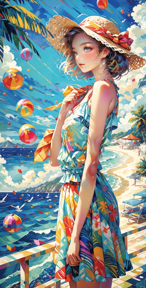  impressionism, girl, (summer clothes:1.2), tropical, sea, peaceful atmosphere, high-quality, brushstrokes, cubism, beach landscape, bird's-eye view, dynamic postures, rich color palette surrealism, young woman, dreamy seaside scene outside, tilted angle, intricate details, vibrant colors
pointillism, beautiful bodyshape, festive decorations, frontal view, vivid colors, textured patterns, pop art, female traveler,  summer wonderland, diagonal perspective, bold lines, high-contrast colors, candy-coated