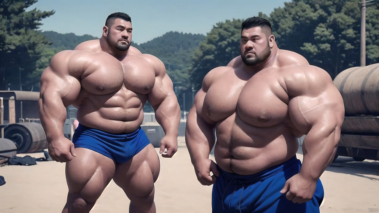  best quality, amazing quality, very aesthetic, absurdres,1man,solo,muscular male,looking at viewer, slighty_chubby, standing,**** top,warming,black hair, Muscular Male, 90s, Movie style background, SUMO, km, muscular