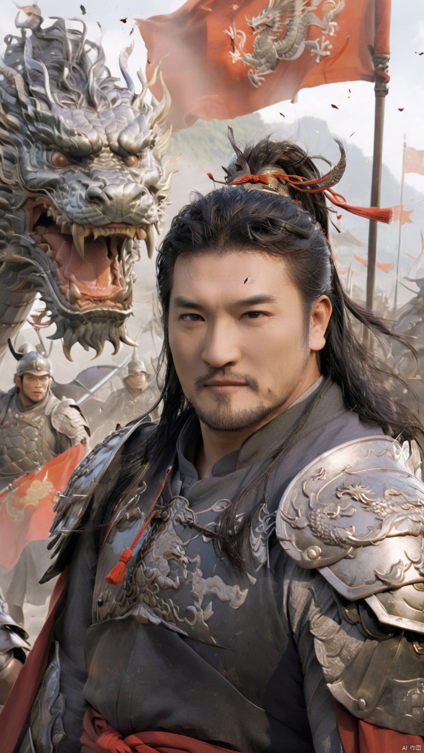  1man,stocky, strong, muscle, NSFW,penis
,naked_shirt,Majestic Ming Dynasty general, armored in a battle suit with embroidered dragon motifs, , and cloaked with a cape, his expression resolute. The backdrop features a battlefield scenery, flags fluttering, with high contrast and high definition to depict the ambiance of wartime epic, happy,
, Silverjoe, asian, huggymale,mature male,