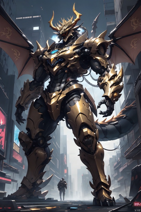  Masterpiece, high detail, 8k, full body, a huge humanoid dragon king with golden metal scale texture, sharp horns and teeth on the crown, strong and powerful mechanical arms and armor. The eye area of the Dragon King is a golden fluorescent screen, with a huge dragon wing composed of thrusters installed on the back and an armored dragon tail. The entire body is mainly composed of two colors: golden, purple, , in a cyberpunk style, stocky
,
, 3d stely