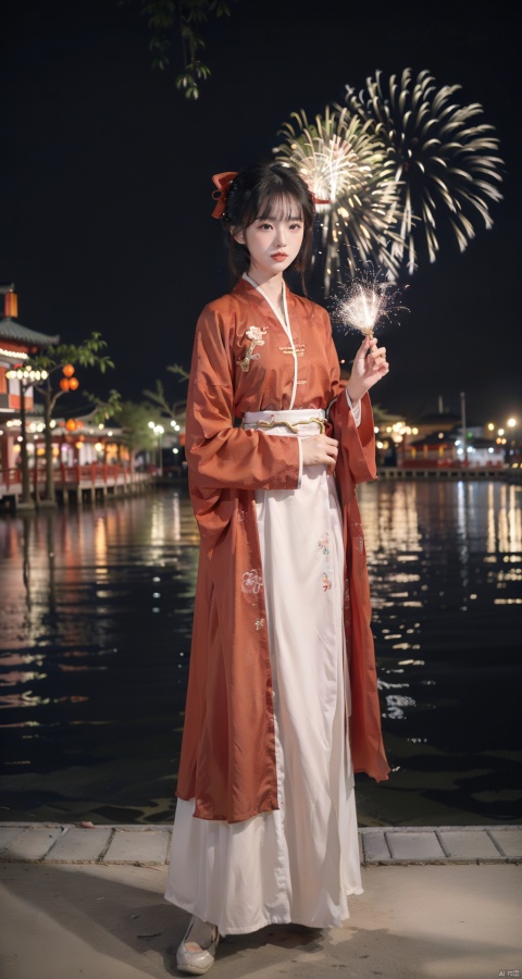  (Masterpiece, best picture quality, master works), Chinese New Year, girl, red | Chinese Hanfu | Chinese New Year limited, Gongxi Fa CAI, red theme, fireworks, 1girl,moyou