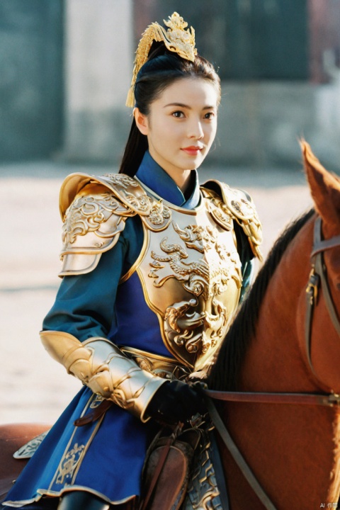 TWuxia style,ang Double Dragon biography, female generals, Tang armor, heavy armor, horseback riding, troops under the city, film footage, master level capture,