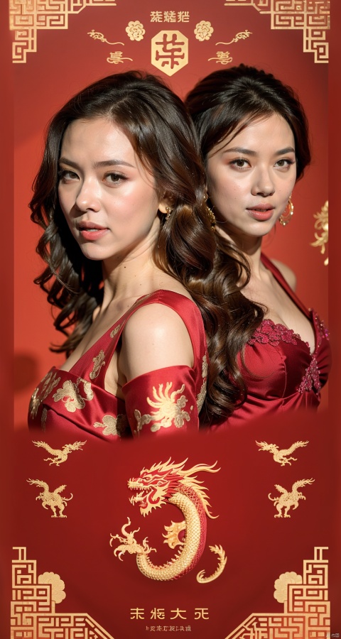  (Masterpiece, best picture quality, master works), epic composition, a girl, (Chinese dragon pattern | Dahongpao), Chinese New Year, Happy New Year, may you come into a good fortune,red theme, takei film, 1girl, jiajingwen,onegai teacher, dilireba