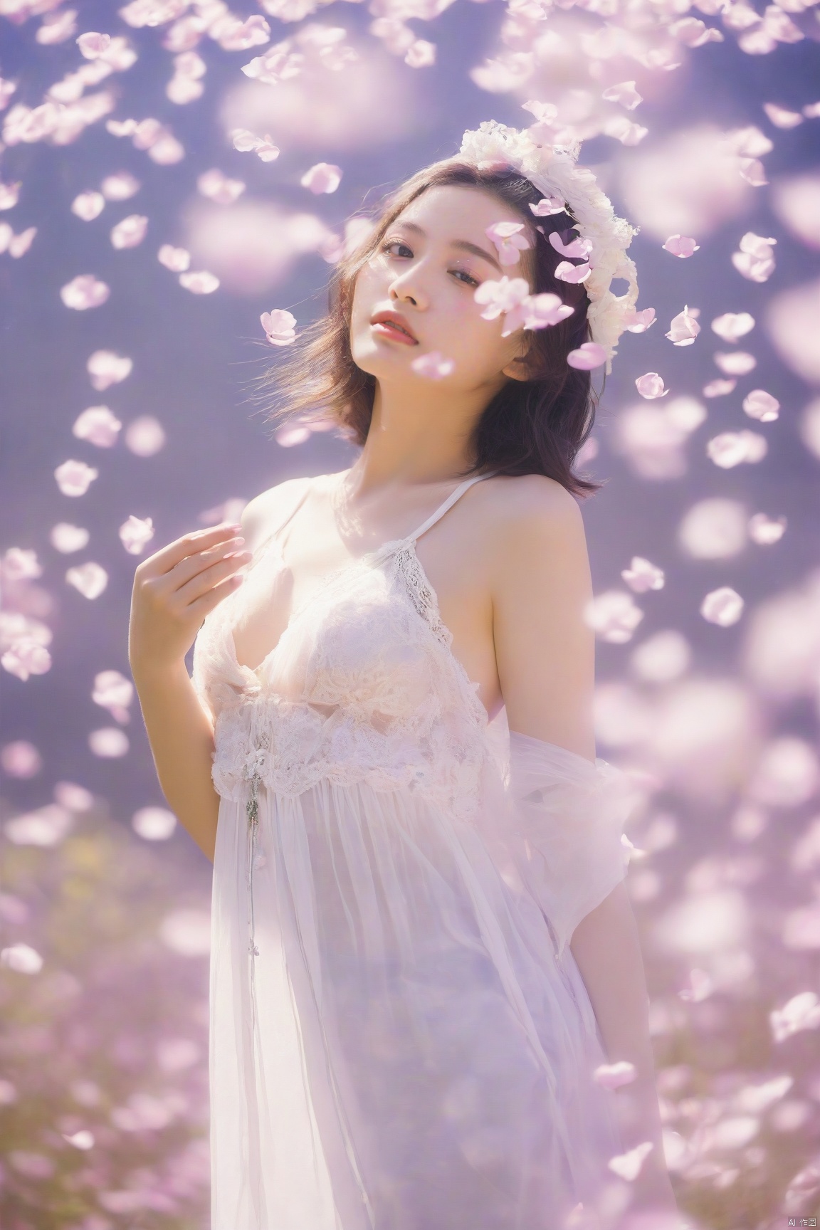  (Masterpiece, Best picture quality, Miss World),1 girl,glasses, Monocle, steampunk,pink and white hair BREAK purple over w_dress, milk curtain, pelvic curtain, flower background, falling petals all over the sky, aestheticism, see nipple,see-through,see nipple,see *****,china dress,binzume yousei,Exotic, Western style clothing, Persian beauty, mugglelight