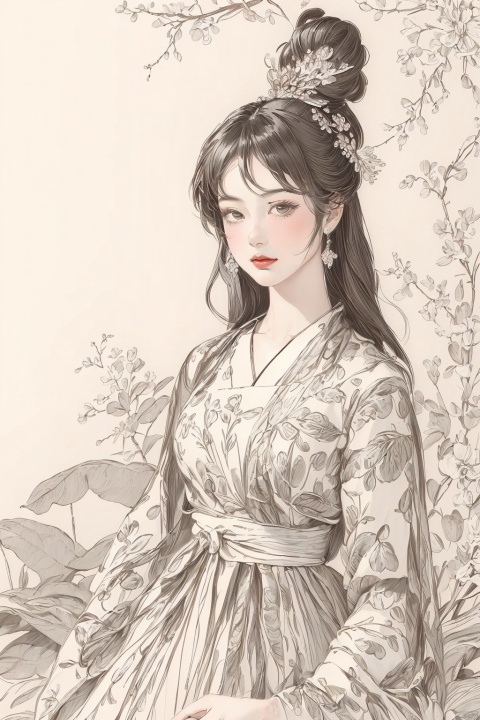  (masterpiece, best quality:1.2),(1girl:1.5),aged vintage paper,
a red pattern with white swirls ,Pencil Draw,1girl, Asian girl, kongque