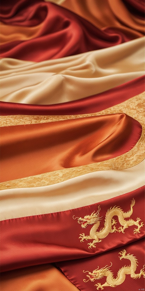  Best quality, masterpiece, The undulating satin brocade has a Chinese dragon pattern on it. Fine silk patterns, needle and thread,The undulating satin brocade extends to the horizon. A group of people riding horses on it. Silk refracts light, silk light sense, looking up perspective, miniature landscape, flow, large area white, ray tracing, close-up, silk refracted light, silk light sense, miniature landscape, three-dimensional sense , red tone,﻿Dragon pattern,, hhongj