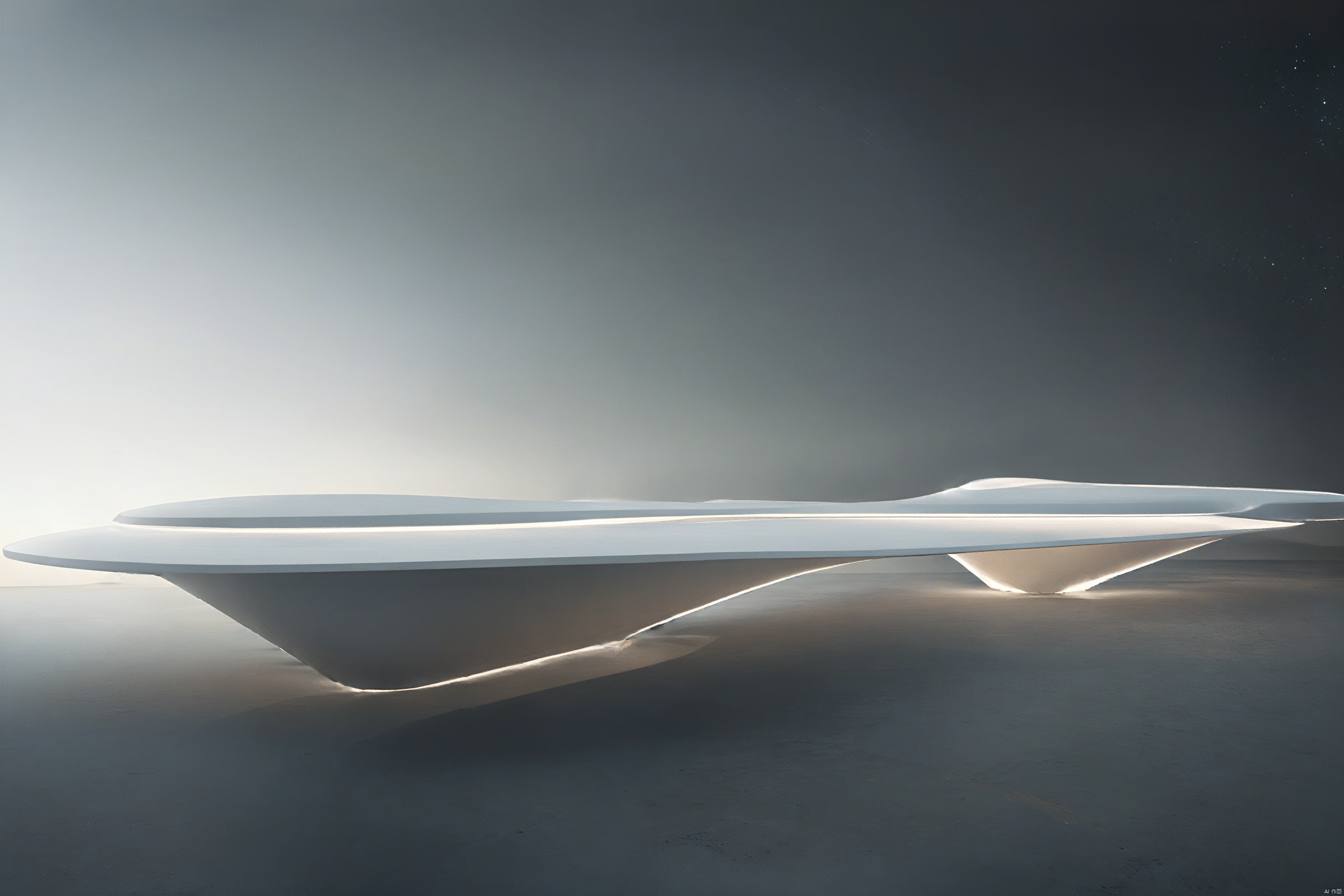 bestquality,Shooting a large conference table in a large photography studio, with an introduction to the shadowless wall background, white line lighting, soft lighting, and office chairs, white table, white chair,Minimalism, futuristic, fashionable, soft grayscale gradient,Avant-garde chair design, irregular shape,Futurism, science fiction,Anti gravity, floating countertop, floating tabletop, floating steps, line lights, Atmosphere lights,Starry Sky Summit,The relief forest background, xiandai, Architecture, beach,Rotating stairs,, (Alien spacecraft 1.9), zsyixing