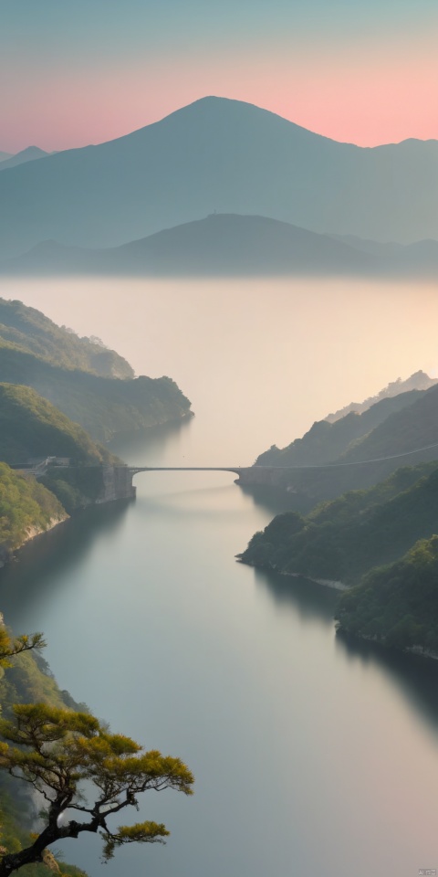 Best picture quality, masterpiece, Simple and modern landscape, Chinese style, （smooth lines:1.5）, soft gradient colors, mountains, lakes , scenery,  jade,Contour lines, soft low polygon style, Gradient background, feicuixl,The color below is dark, and the color above is light, HUBG_Chinese_Jade,Transparent glass texture, vector illustration, HUBG_Chinese_Jade