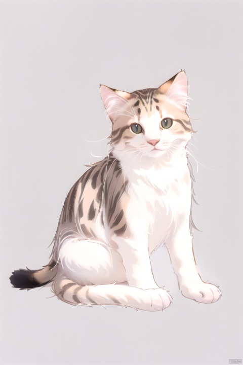 sitting, full body, grey background, no humans, animal, cat, realistic, animal focus, whiskers