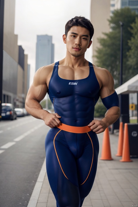masterpiece,1 Man,Look at me,Handsome,Muscular development,Tights,Tight trousers,Outdoor,Run,