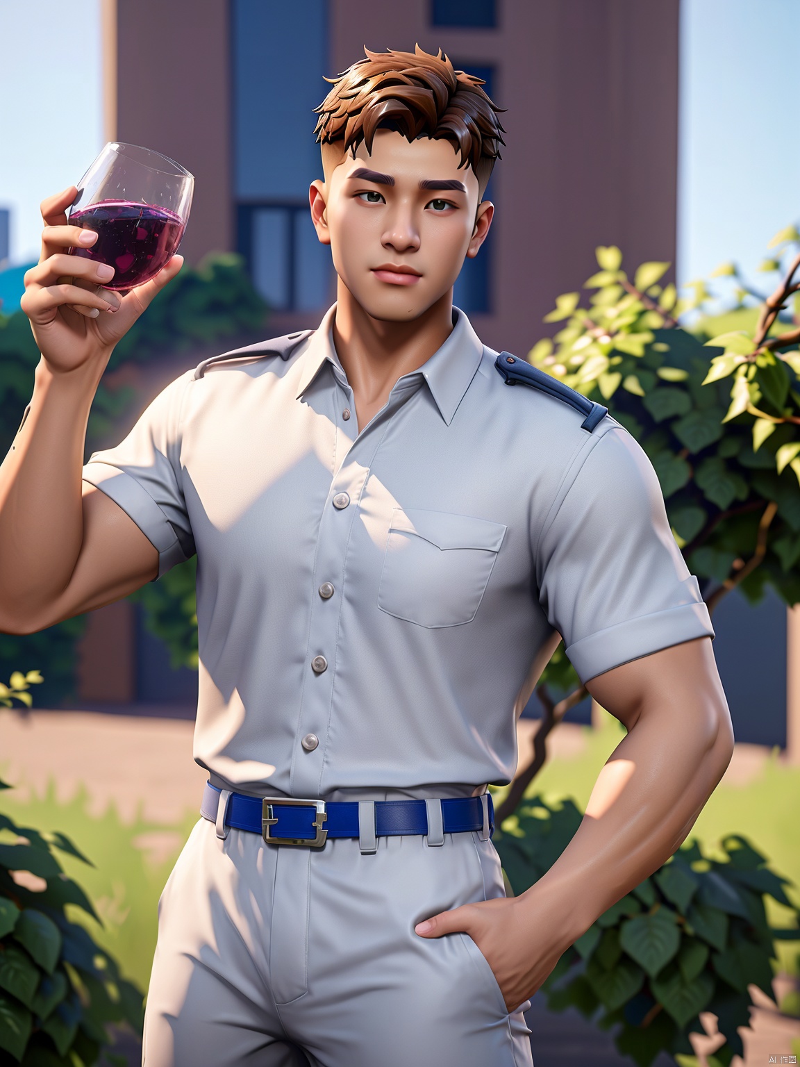  masterpiece,1 Man,Look at me,Handsome,Lovely,textured skin,super detail,best quality,adapted_uniform,Bustling city, 1 boy, a boy_gmlwman, Muscular Male, Arso, fu, asuo, (\a suo\), Fortnite, Asuo, Light master, Hanama wine