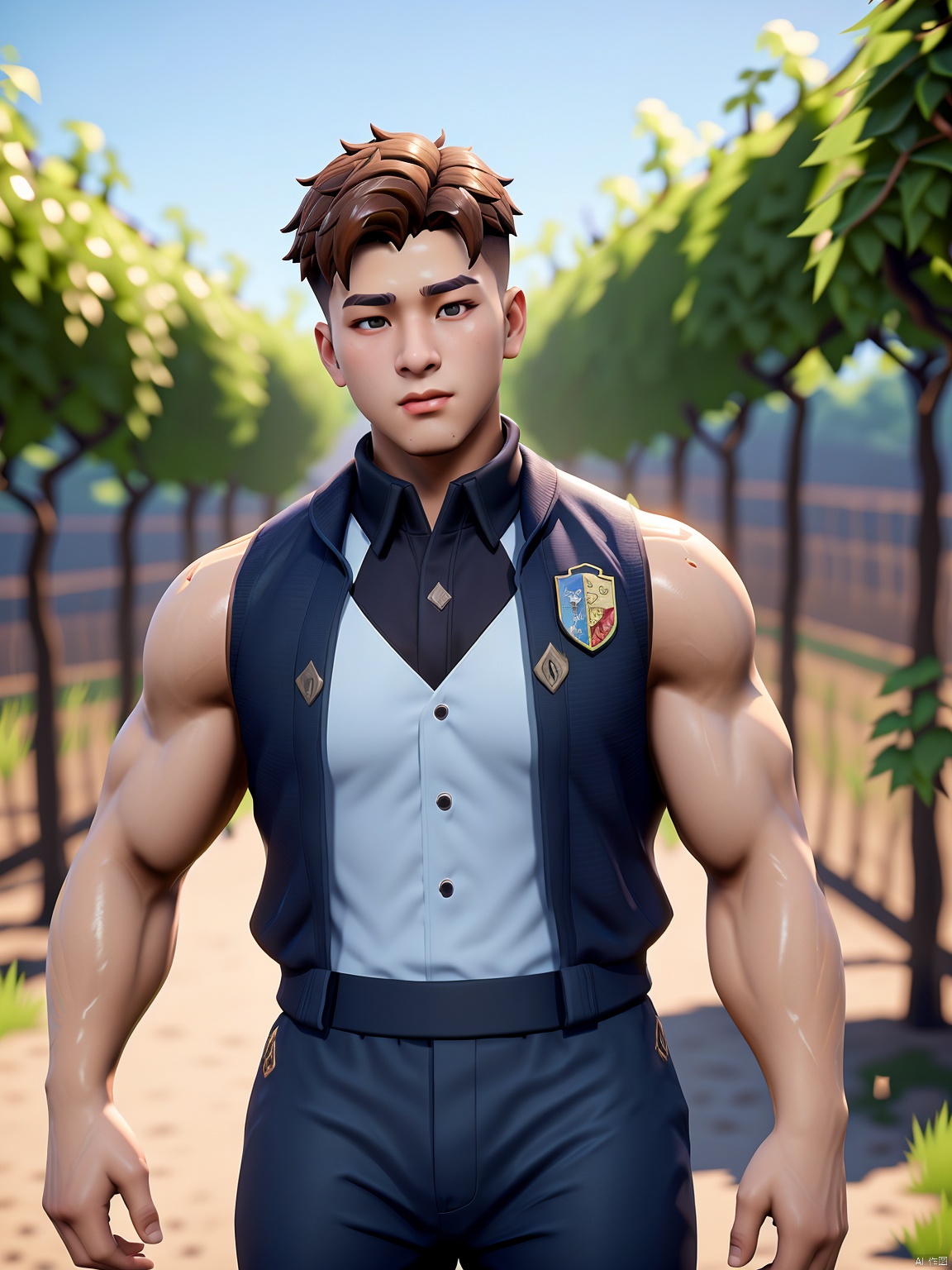  masterpiece,1 Man,Look at me,Handsome,Lovely,textured skin,super detail,best quality,adapted_uniform,Bustling city, 1 boy, a boy_gmlwman, Muscular Male, Arso, fu, asuo, (\a suo\), Fortnite, Asuo, Light master, Hanama wine