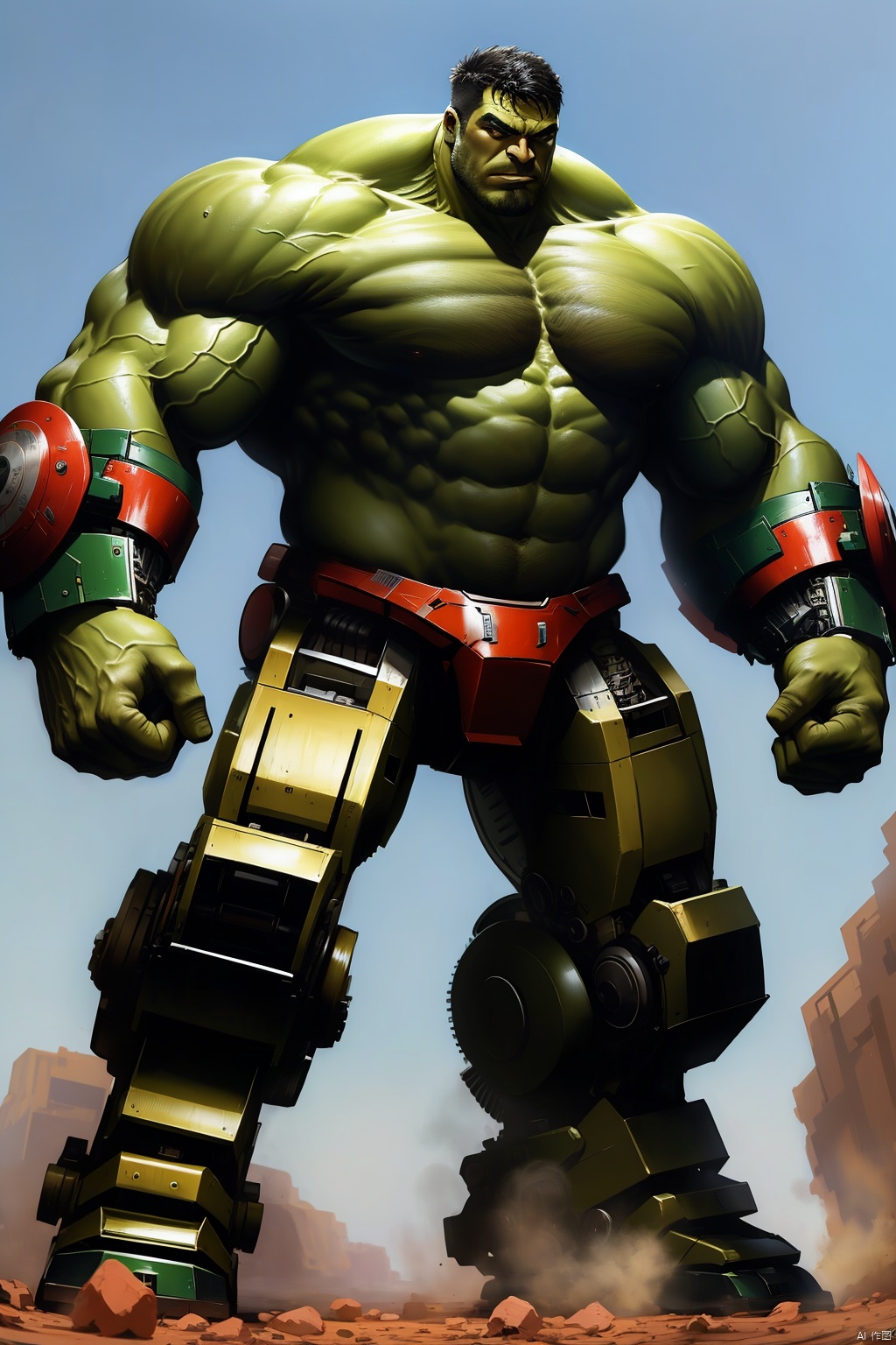 A man, athletic, huge, green body, mech, masterpiece, best quality, HD,32K