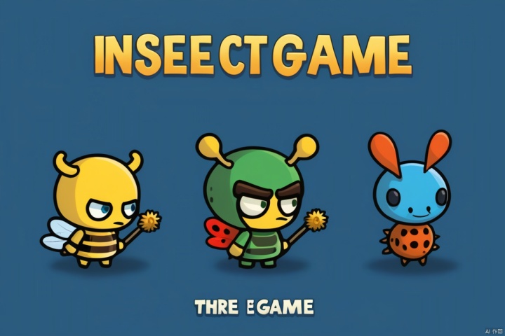  Poster, 2d game characters, masterpiece, title, Three game characters, insect , figure