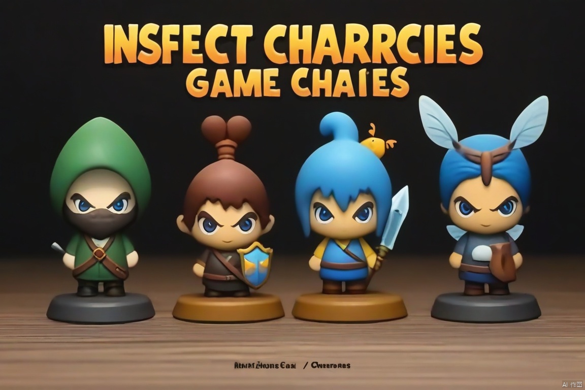  Poster, 2d game characters, masterpiece, title, Three game characters, insect , figure