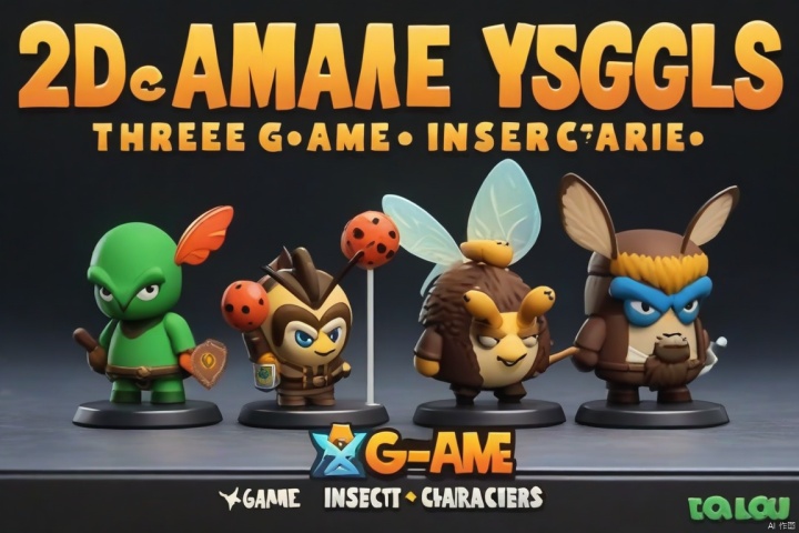  Poster, 2d game characters, masterpiece, title, Three game characters, insect , figure