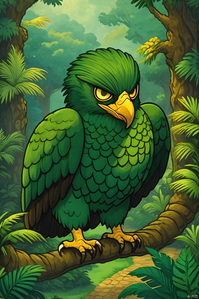  Emerald Serpent Eagle, A creature with the body of a serpent and the head and wings of an eagle. Its scales are a lush green, reminiscent of a dense, enchanted forest, and its eyes hold the wisdom of the ages., 2d game characters